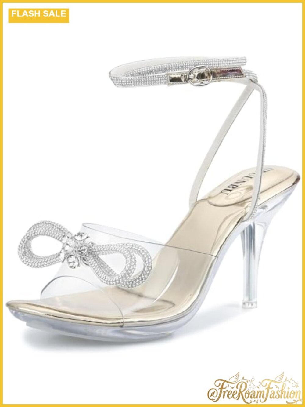 Clear Rhinestone Heels Strappy Sandals Women Ankle Strap Platform High Heel